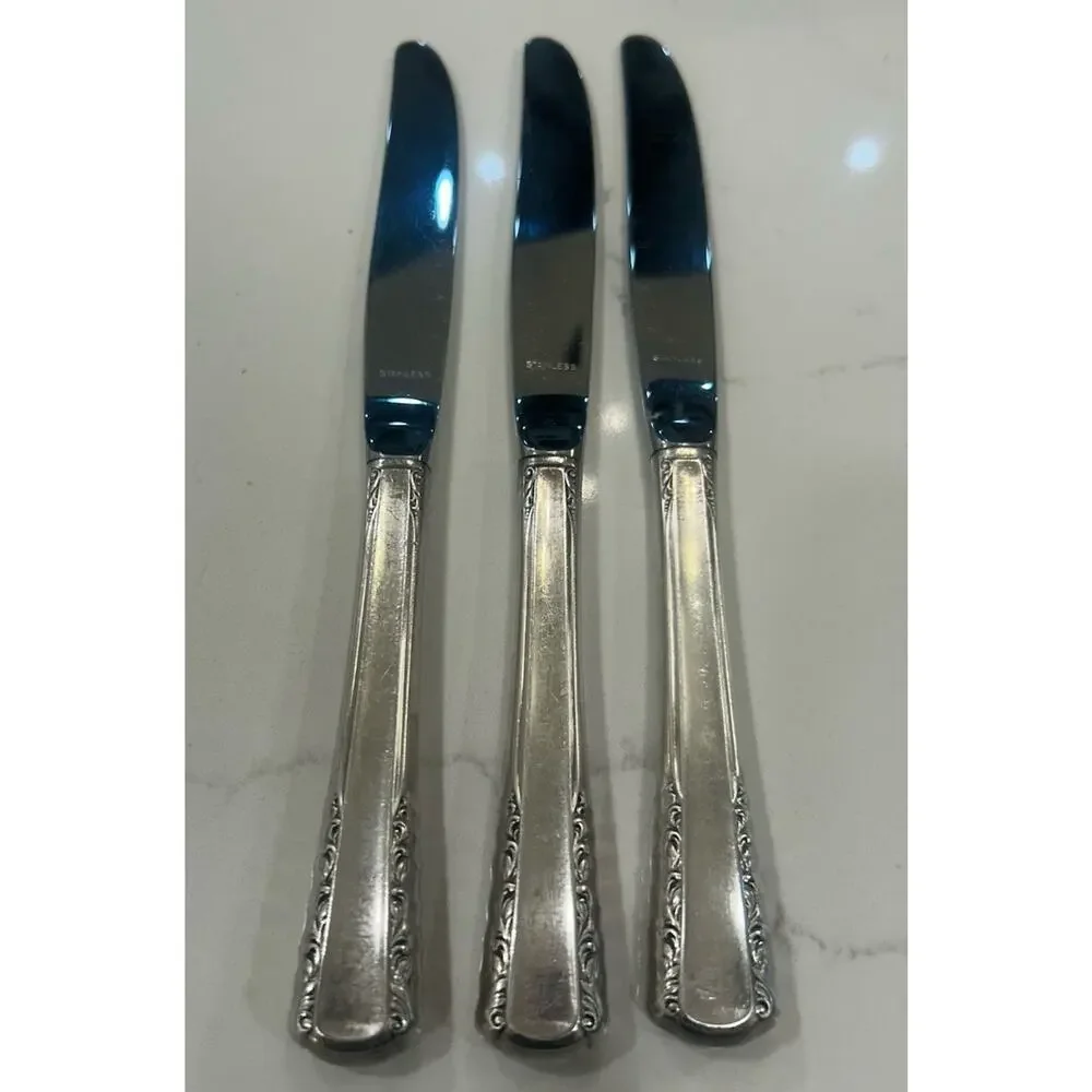 Vtg Set Of 3 Holmes & Edwards May Queen Dinner‎ Knives 9” Silverplate Inlaid IS